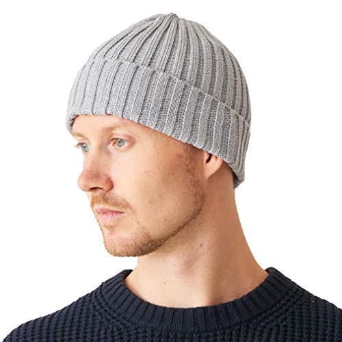 CHARM Herren Fisherman Beanie 100% Baumwolle Damen Strick Beanie Mütze Klassisches Einfaches Design Gerippt Slouch Hut Hellgrau von CHARM