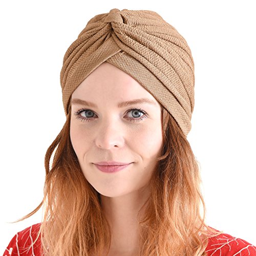 CHARM Krepp Twist Turban Unisex - Boho Kopftuch Arabische Sikh Kostüm Festival Beige von CHARM