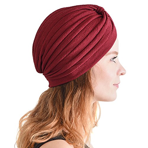 CHARM Krepp Twist Turban Unisex - Boho Kopftuch Arabische Sikh Kostüm Festival Dunkelrot von CHARM
