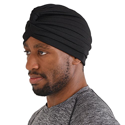 CHARM Krepp Twist Turban Unisex - Boho Kopftuch Arabische Sikh Kostüm Festival Schwarz von CHARM