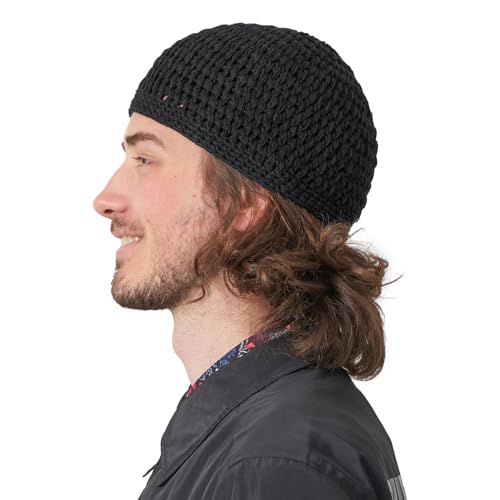 CHARM Sommer Strick Mütze Im Kufi Gebetsmütze Stil - Herren Damen Beanie aus Baumwolle Hut Sonnen Cap Schwarz von CHARM