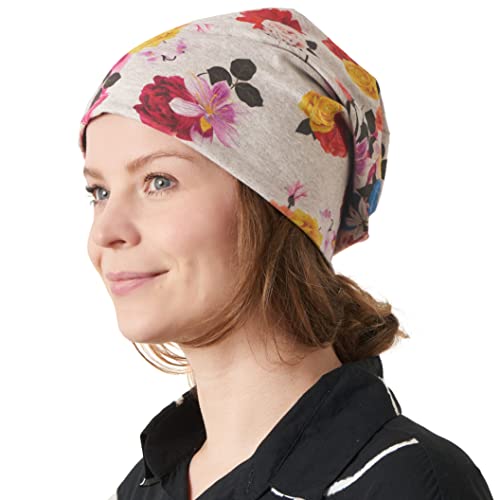 CHARM Sommer Dünn Mütze Herren Damen - Slouch Beanie Hut Bio Baumwolle Surfer Strand Blume Grau von CHARM