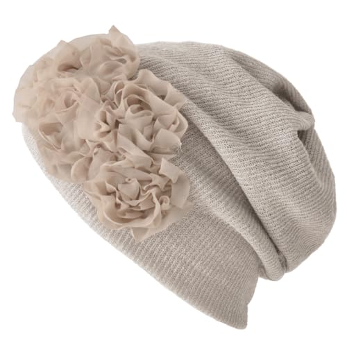 CHARM Damen 3 in 1 Multifunktionstuch - Beanie Mütze Stirnband Halstuch Loop Schal mit Blumenapplikation Sommer Winter Beige CHARM Damen 3 in 1 Multifunktionstuch - Beanie Mütze Stirnband Halstuch Loop Schal mit Blumenapplikation Sommer Winter Beige von CHARM