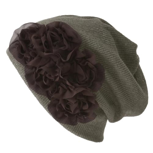 CHARM Damen 3 in 1 Multifunktionstuch - Beanie Mütze Stirnband Halstuch Loop Schal mit Blumenapplikation Sommer Winter Braun CHARM Damen 3 in 1 Multifunktionstuch - Beanie Mütze Stirnband Halstuch Loop Schal mit Blumenapplikation Sommer Winter Braun von CHARM