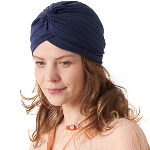 CHARM Damen Baumwolle Fashion Turban - Chemo Haarausfall Kappe Kopftuch Festival Boho Sommer Beanie Dunkelblau von CHARM