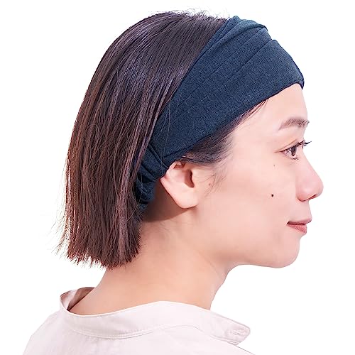 CHARM Damen Breites Haarband Bandana - Bio Baumwolle Stirnband Herren Kopftuch Sommer Hair Band Aus Japan Navy M von CHARM