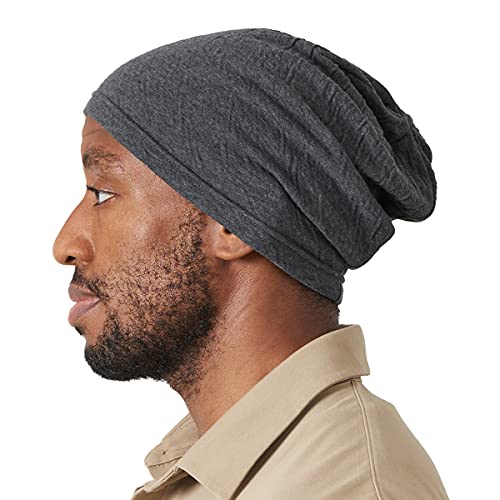 CHARM Damen Herren Beanie Aus Bio - Baumwolle - Made In Japan Warm Strick Mütze Chemo Kopfbedeckung Allwetter Dunkelgrau von CHARM