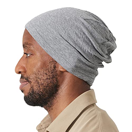 CHARM Damen Herren Beanie Aus Bio - Baumwolle - Made In Japan Warm Strick Mütze Chemo Kopfbedeckung Allwetter Hellgrau von CHARM