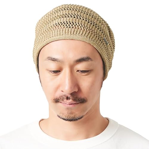 CHARM Damen Herren Leinen Mütze - Hipster Slouch Beanie Strick Hut Masche Japanische Mode Sommer Dunkelbeige von CHARM