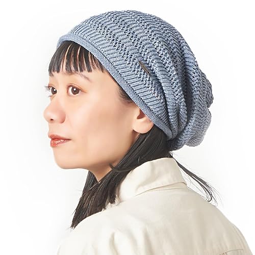 CHARM Damen Herren Leinen Mütze - Hipster Slouch Beanie Strick Hut Masche Japanische Mode Sommer Medium Blau von CHARM