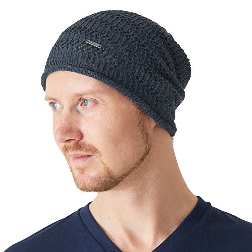 CHARM Damen Herren Leinen Mütze - Hipster Slouch Beanie Strick Hut Masche Japanische Mode Sommer Navy von CHARM