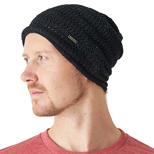 CHARM Damen Herren Leinen Mütze - Hipster Slouch Beanie Strick Hut Masche Japanische Mode Sommer Schwarz von CHARM