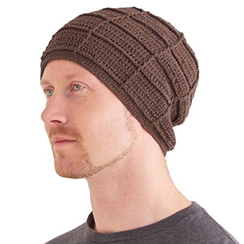 CHARM Herren 100% Baumwolle Beanie - Handmade Sommer Mütze Damen Häkel Strick Hellbraun von CHARM