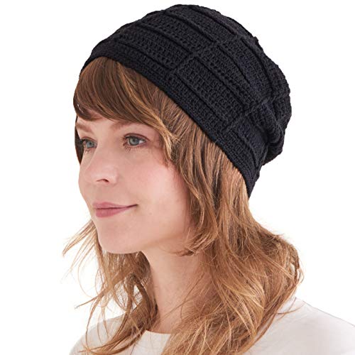 CHARM Herren 100% Baumwolle Beanie - Handmade Sommer Mütze Damen Häkel Strick Schwarz von CHARM