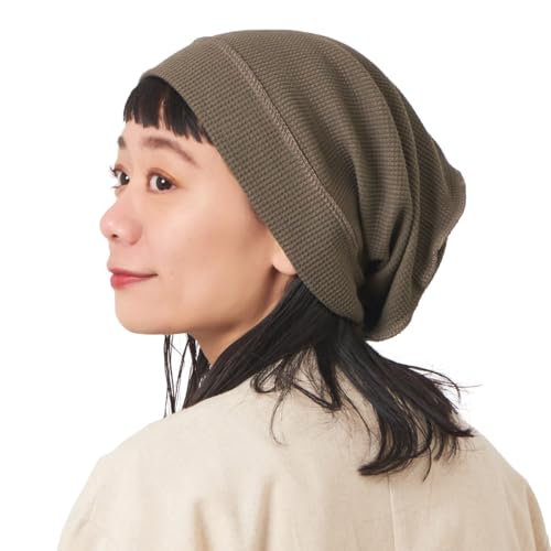 CHARM Herren Damen Dünne Sommer Strick Hut Long XXL Beanie Baumwolle Strickmütze Großer Kopf Waffel Jersey Stoff Braun von CHARM