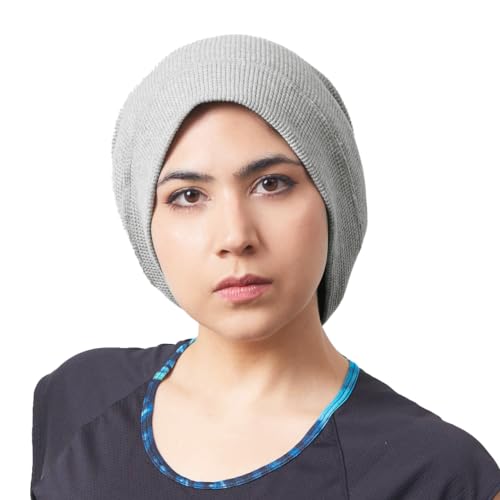 CHARM Herren Damen Dünne Sommer Strick Hut Long XXL Beanie Baumwolle Strickmütze Großer Kopf Waffel Jersey Stoff Hell Grau von CHARM