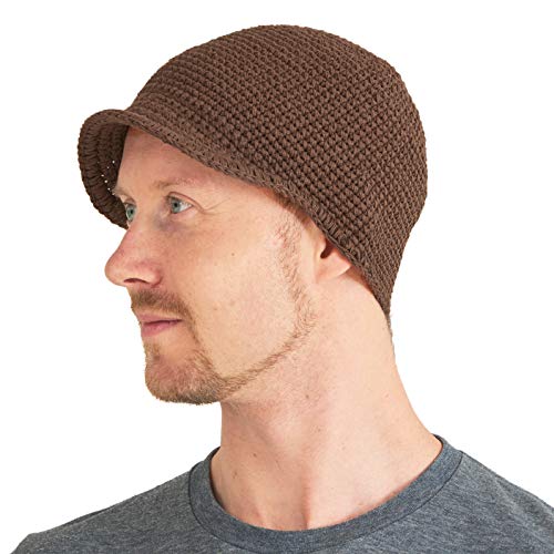 CHARM Herren Fischermütze Kufi Beanie - Schädel Mütze 100% Baumwolle Häkel Chemo Hut Braun von CHARM