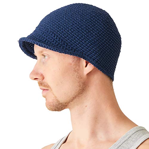 CHARM Herren Fischermütze Kufi Beanie - Schädel Mütze 100% Baumwolle Häkel Chemo Hut Navy von CHARM