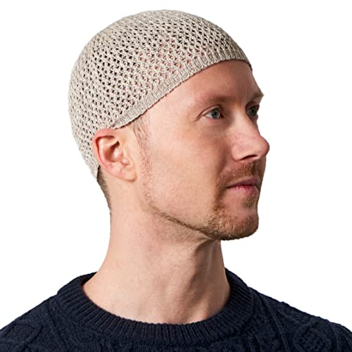 CHARM Herren Hanf Sommer Häkelmütze - Gebetsmütze Islam Namaz Takke Strick Beanie Mütze Cap Skull Kufi L Beige von CHARM