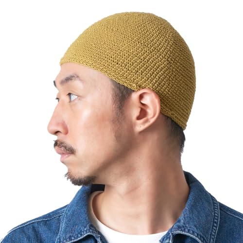 CHARM Herren Mütze Short Beanie - Strick Kopfbedeckung Skull Cap Kufi Muslim Takke Islam Namaz in 2 Größen Gelb Beige von CHARM