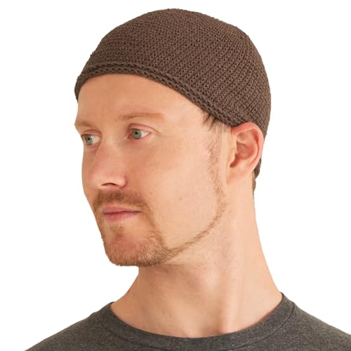 CHARM Herren Mütze Short Beanie - Strick Kopfbedeckung Skull Cap Kufi Muslim Takke Islam Namaz in 2 Größen Hellbraun von CHARM