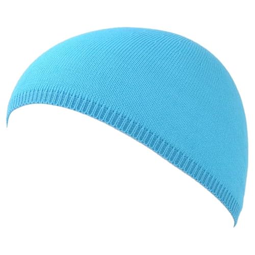 CHARM Herren Sommer Skull Cap Strick Kufi Mütze - Gebet Namaz Takke Short Beanie Kopfbedeckung Fahrrad Helm Dünn Himmelblau von CHARM