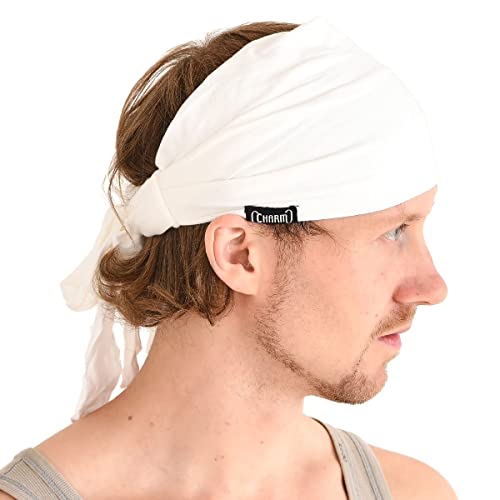 Stirnband Herren Bandana Kopftuch, Haarband Damen Wickeln Lange Dekorative Bänder, Schweißbänder Japanische Mode, Zubehör Für Pirat Ninja Weiß von CHARM