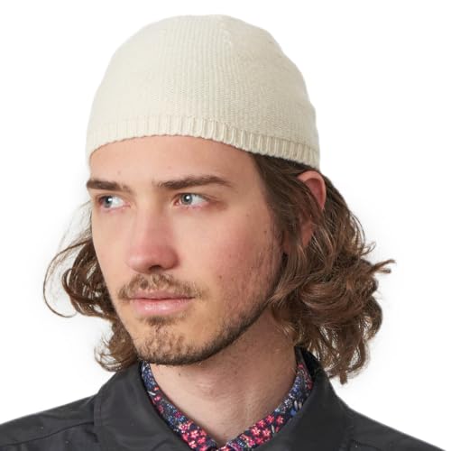 CHARM Herren Winter Mütze Kufi - Skull Cap Fisherman Beanie Hüte Islam Muslim Gebet Kappe Takke Namaz Aus Wolle Weiß Off XL von CHARM