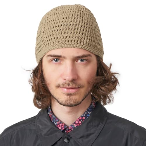 CHARM Sommer Strick Mütze Im Kufi Gebetsmütze Stil - Herren Damen Beanie aus Baumwolle Hut Sonnen Cap Beige von CHARM