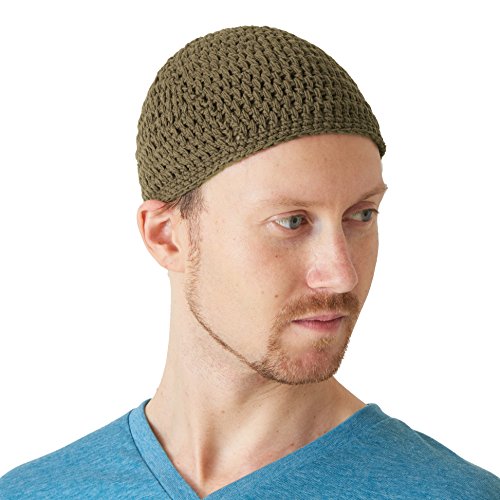 CHARM Sommer Strick Mütze Im Kufi Gebetsmütze Stil - Herren Damen Beanie aus Baumwolle Hut Sonnen Cap Khaki von CHARM