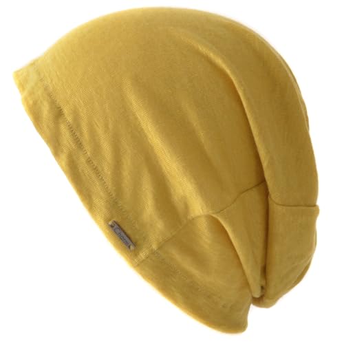 CHARM Leinen Beanie Sommer Mütze - Damen Aus Japan Hut Strick Dünn Leichte Mustard von CHARM