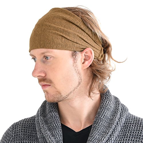 CHARM Leinen Haarband Herren Bandana - Damen Piraten Stirnband Kopftuch Kopf Band Elastisch Haarband Sport Mode Kamel von CHARM