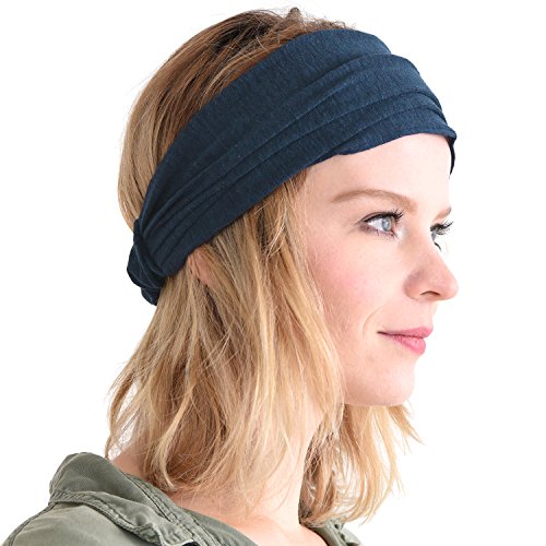 CHARM Leinen Haarband Herren Bandana - Damen Piraten Stirnband Kopftuch Kopf Band Elastisch Haarband Sport Mode Navy von CHARM