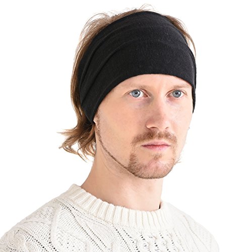 CHARM Leinen Haarband Herren Bandana - Damen Piraten Stirnband Kopftuch Kopf Band Elastisch Haarband Sport Mode Schwarz von CHARM
