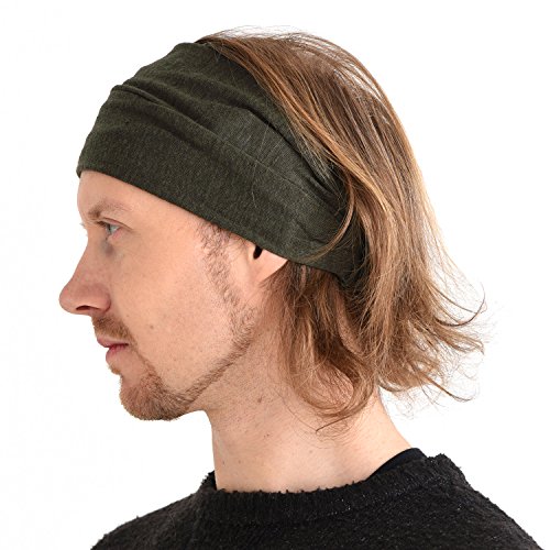 CHARM Leinen Haarband Herren Bandana - Damen Piraten Stirnband Kopftuch Kopf Band Elastisch Haarband Sport Mode Khaki von CHARM