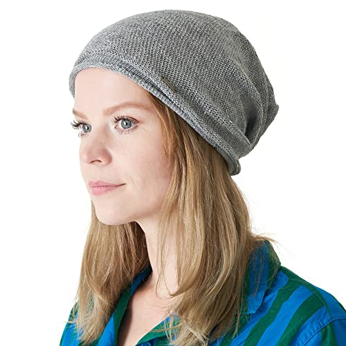 CHARM Leinen Sommer Beanie Slouchd Kühlung Strick Hut Unisex Männer Frauen Grau von CHARM