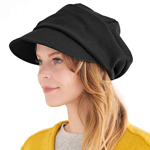 CHARM Schirmmütze Kappe Newsboy Flat Cap - Winter Bio-Baumwolle Hat Weite Mütze Schwarz von CHARM