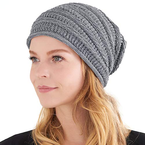 CHARM Slouch Strickmütze Baumwolle Chemo Hut - Sommer Weite Mütze Hipster Beanie Herren Damen Grau von CHARM