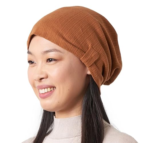 CHARM Slouchy Beanie Mütze Für Damen & Herren - Baumwolle Sommer Hut Chemo Kopfbedeckung Schlafmütze Dünn Frühjahr Braun von CHARM