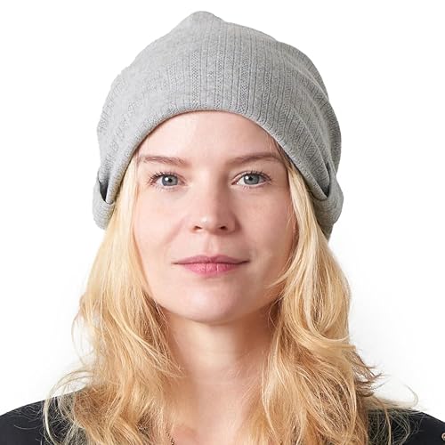 CHARM Slouchy Beanie Mütze Für Damen & Herren - Baumwolle Sommer Hut Chemo Kopfbedeckung Schlafmütze Dünn Frühjahr Helles Grau von CHARM