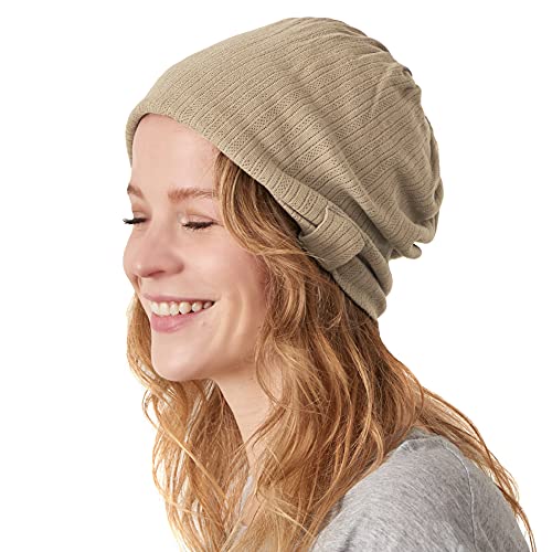 CHARM Slouchy Beanie Mütze Für Damen & Herren - Baumwolle Sommer Hut Chemo Kopfbedeckung Schlafmütze Dünn Frühjahr Beige von CHARM