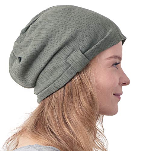 CHARM Slouchy Beanie Mütze Für Damen & Herren - Baumwolle Sommer Hut Chemo Kopfbedeckung Schlafmütze Dünn Frühjahr Khaki von CHARM