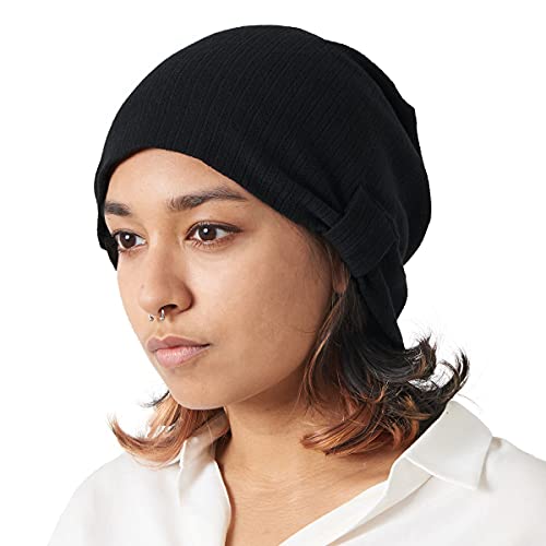 CHARM Slouchy Beanie Mütze Für Damen & Herren - Baumwolle Sommer Hut Chemo Kopfbedeckung Schlafmütze Dünn Frühjahr Schwarz von CHARM