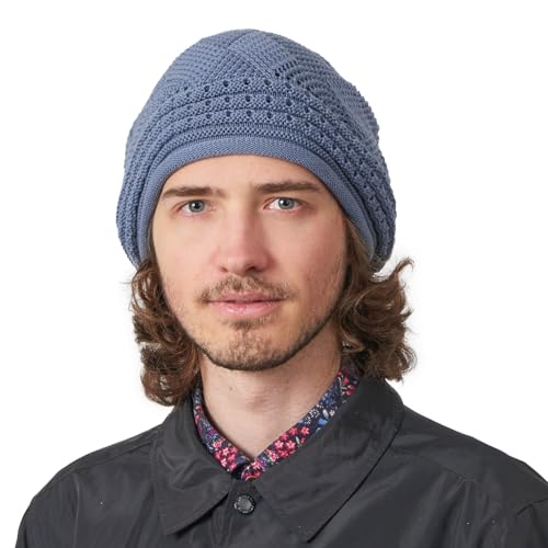 CHARM Sommer Crochet Dünne Mütze Damen Häkel Long Beanie Mütze Rasta Mütze Beret Cap für Herren aus Baumwolle Groß Blau von CHARM