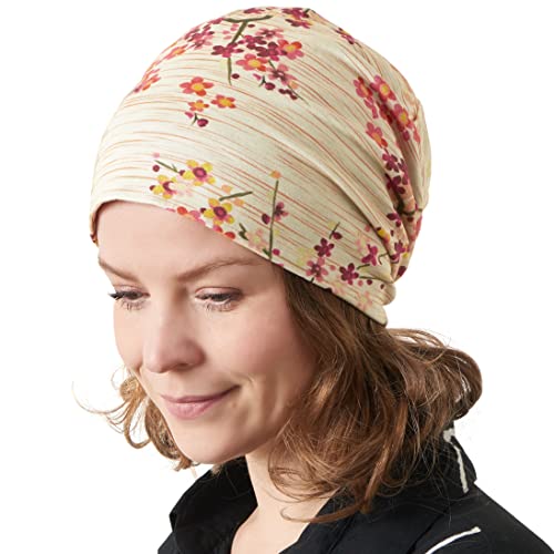 CHARM Sommer Dünn Mütze Herren Damen - Slouch Beanie Hut Bio Baumwolle Surfer Strand Beige Blüte von CHARM