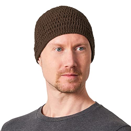 CHARM Sommer Strick Mütze Im Kufi Gebetsmütze Stil - Herren Damen Beanie aus Baumwolle Hut Sonnen Cap Dunkelbraun von CHARM