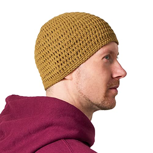 CHARM Sommer Strick Mütze Im Kufi Gebetsmütze Stil - Herren Damen Beanie aus Baumwolle Hut Sonnen Cap Gelb Beige von CHARM