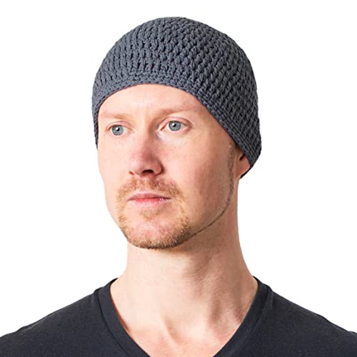 CHARM Sommer Strick Mütze Im Kufi Gebetsmütze Stil - Herren Damen Beanie aus Baumwolle Hut Sonnen Cap Grau von CHARM