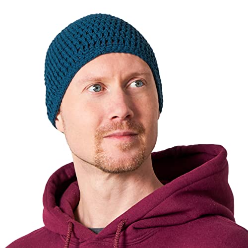 CHARM Sommer Strick Mütze Im Kufi Gebetsmütze Stil - Herren Damen Beanie aus Baumwolle Hut Sonnen Cap Petrol Blau von CHARM