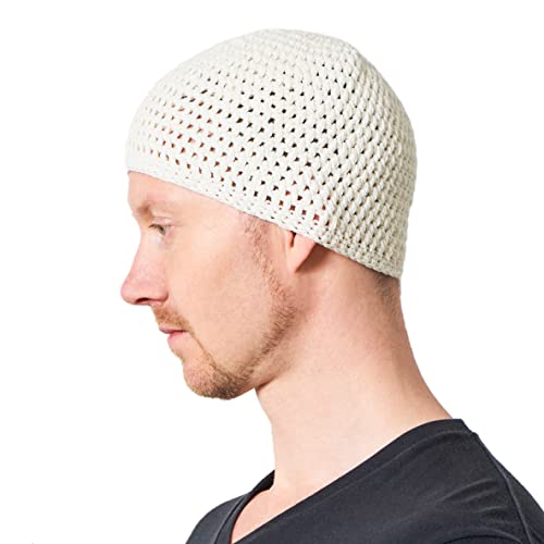 CHARM Sommer Strick Mütze Im Kufi Gebetsmütze Stil - Herren Damen Beanie aus Baumwolle Hut Sonnen Cap Weiß von CHARM